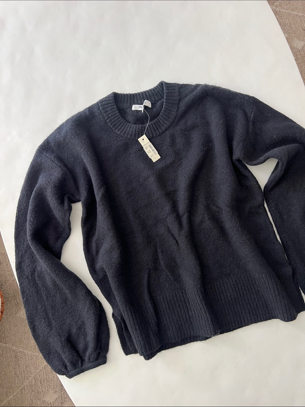 NWT Madewell Black Balloon Sleeve Stretchy Longsleeve Sweater XXS - Picture 3 of 5